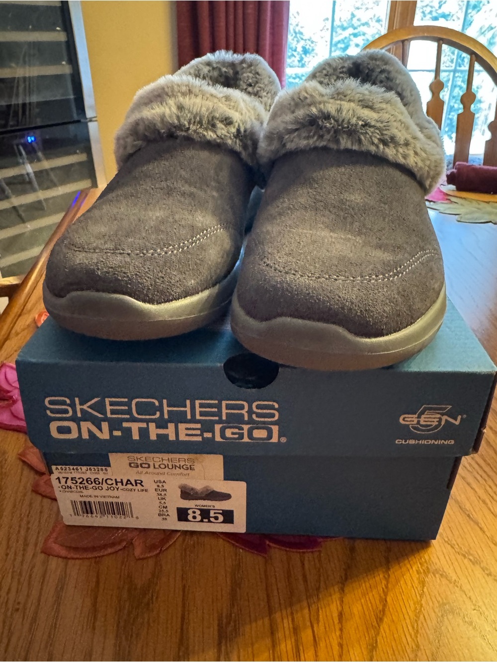 Skechers Charcoal Faux-Fur Lined Slip-On Mules